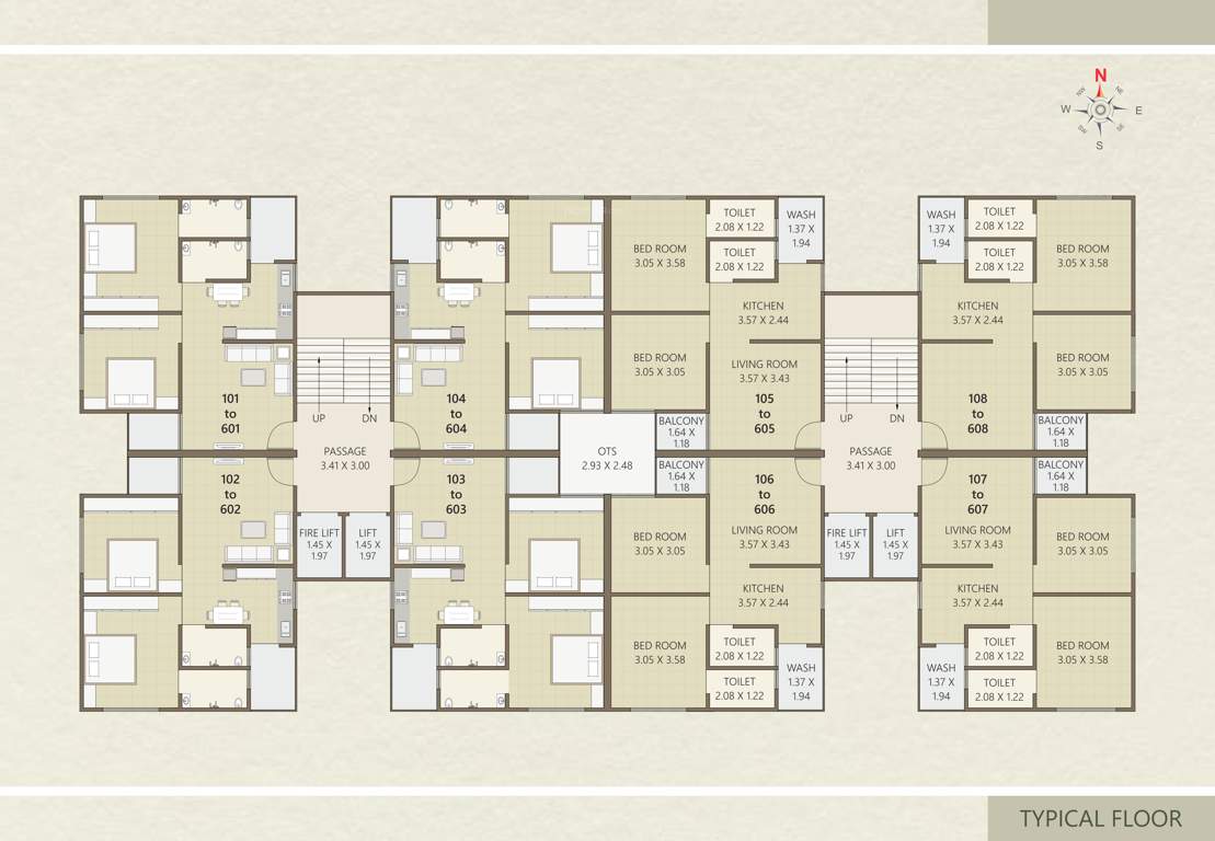  radhey heights Block A Cluster Plan for Typical Floor