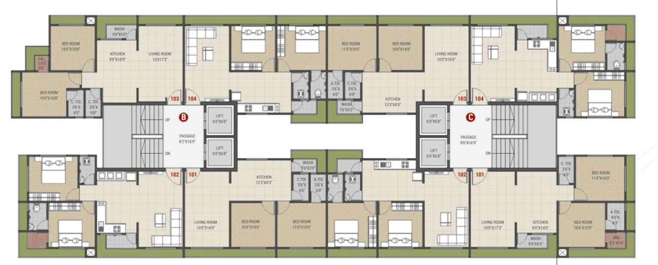  nilkanth luxuria Block B,  Block C Cluster Plan from 1st to 14th Floor