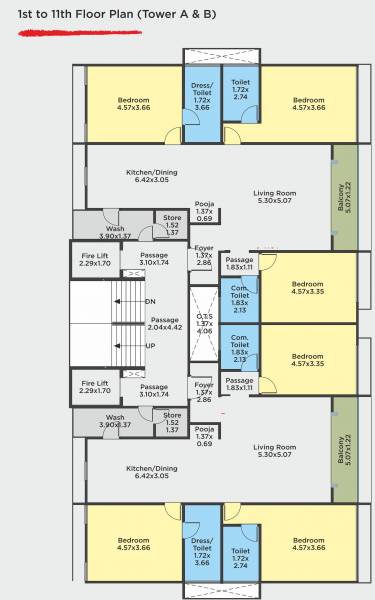  45 A+B Cluster Plan From 1st To 11th Floor