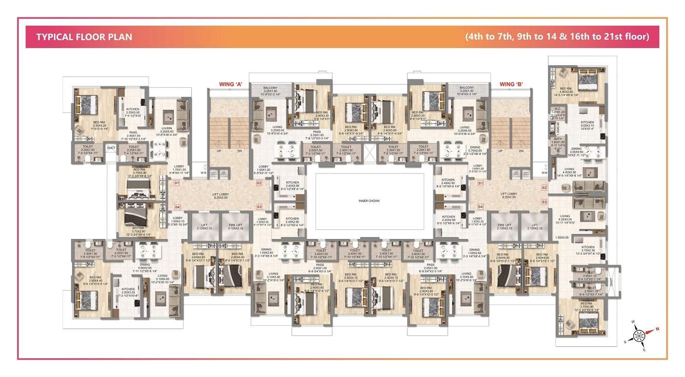  anuvidnyan nagar co op housing society ltd Wing A And Wing B Cluster Plan from 4th to 7th, 9th 14th, 16 to  21th Floor