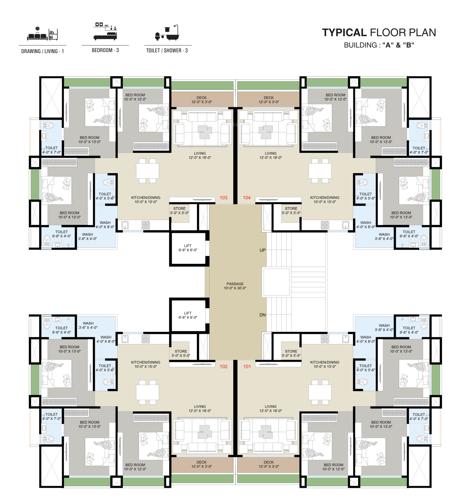 Block A And B Cluster Plan from 1st to 14th Floor silvassa-stone Block A And B Cluster Plan from 1st to 14th Floor