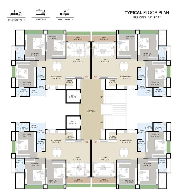 silvassa stone Block A And B Cluster Plan from 1st to 14th Floor