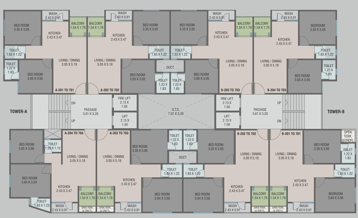  shree govardhan heights Block A And B Cluster Plan From 2nd To 7th Floor