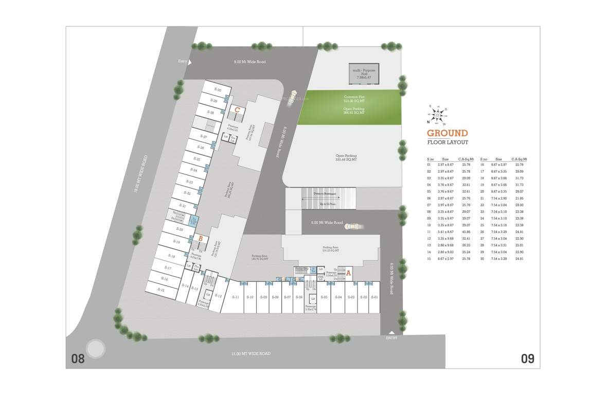  omkara skylines Block A, Block B, Block C Cluster Plan for ground Floor