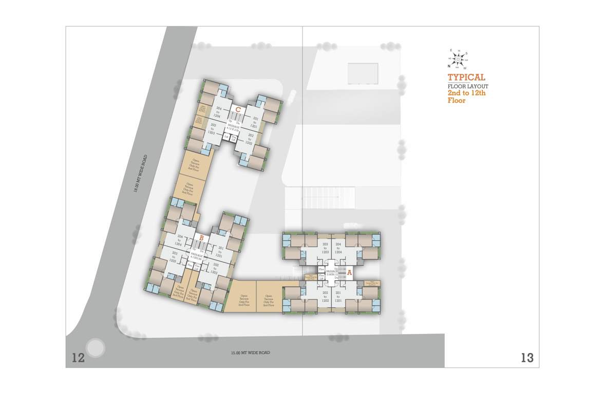  omkara skylines Block A, Block B, Block C  Cluster Plan from 2nd to 12th Floor