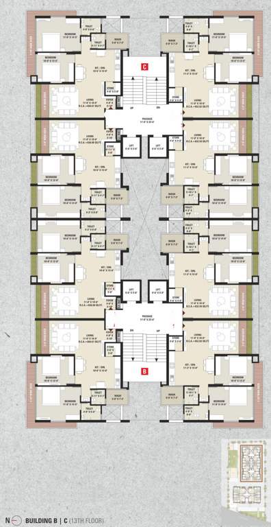  shikharji B, C Cluster Plan For 13th Floor
