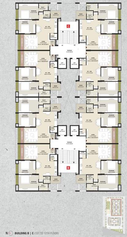  shikharji B, C Cluster Plan From 1st To 12th Floor