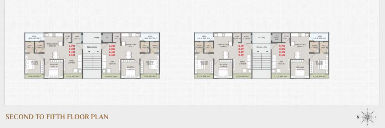  residency Block A And Block B Cluster Plan from 2nd to 5th Floor