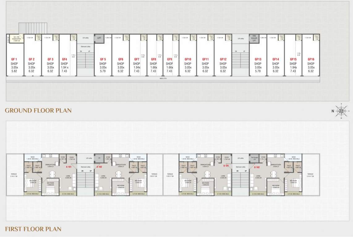  residency Block A And Block B Cluster Plan from ground to 1st Floor