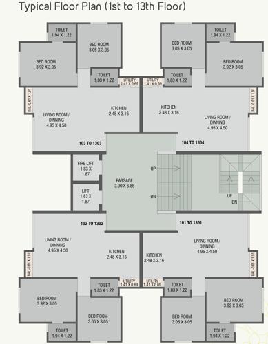  shantanu-green-phase-3 F Cluster Plan From 1st To 13th Floor