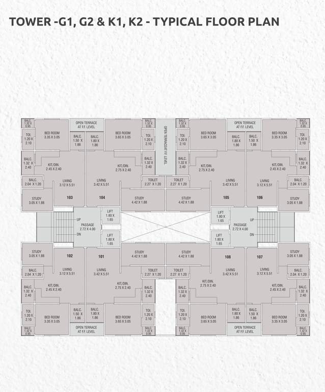 amardeep landmark phase ii Tower G1 To K2 Cluster Plan from 1st to 7th Floor
