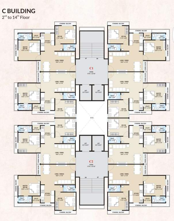  anjani nandan town C Cluster Plan From 2nd To 14th Floor