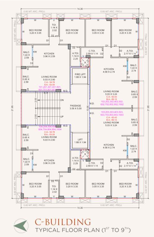 prayosha orchid Block C Cluster Plan from 1st to 9th Floor