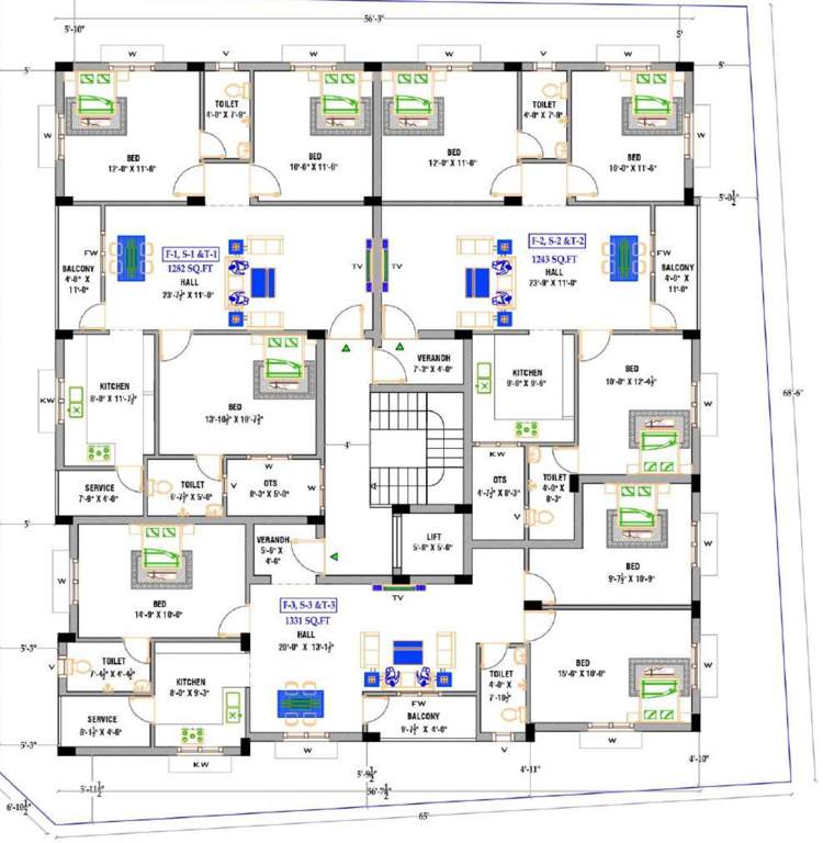  sai vishal flats Sai Vishal Flats Cluster Plan from 1st to 3rd Floor