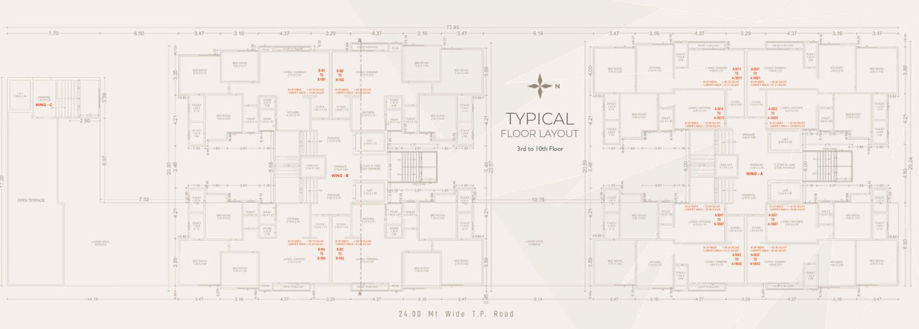 vallabh heights Block A And C Cluster Plan for Typical Floor