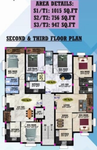  hari-priya-appartments Hari Priya Appartments Cluster Plan For 2nd & 3rd Floor