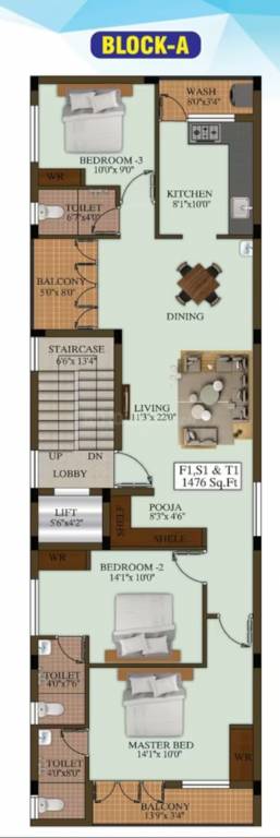  pavayee flats Block A Typical Cluster Plan