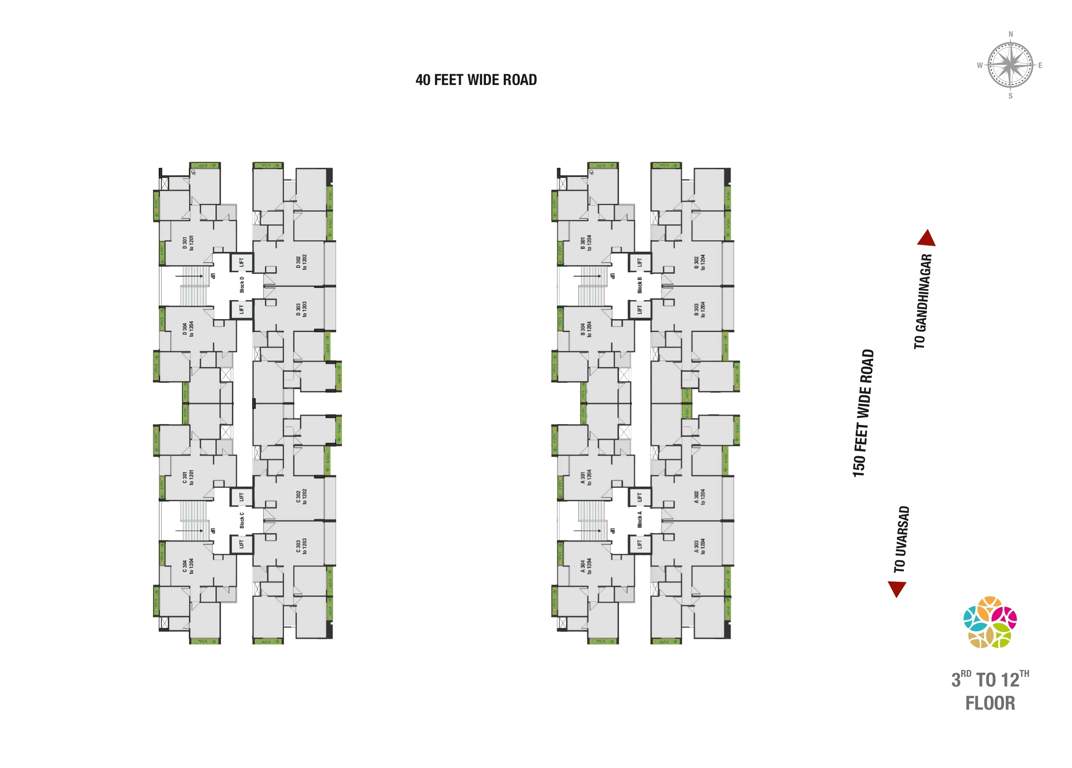  the spenta suraj Block A, Block B, Block C, Block D  Cluster Plan from 3rd to 12th Floor