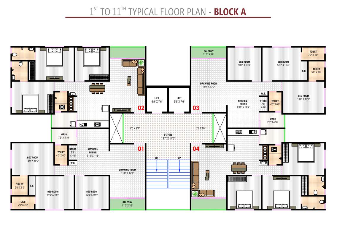  vedant antilia Block A Cluster Plan from 1st to 11th Floor