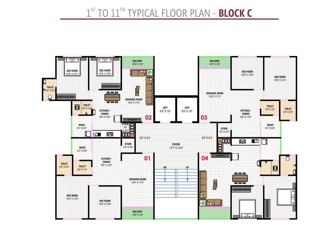  vedant antilia Block B C Cluster Plan from 1st to 11th Floor