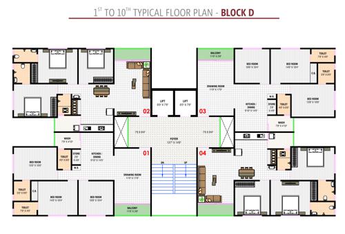  vedant-antilia Block D Cluster Plan from 1st to 11th Floor