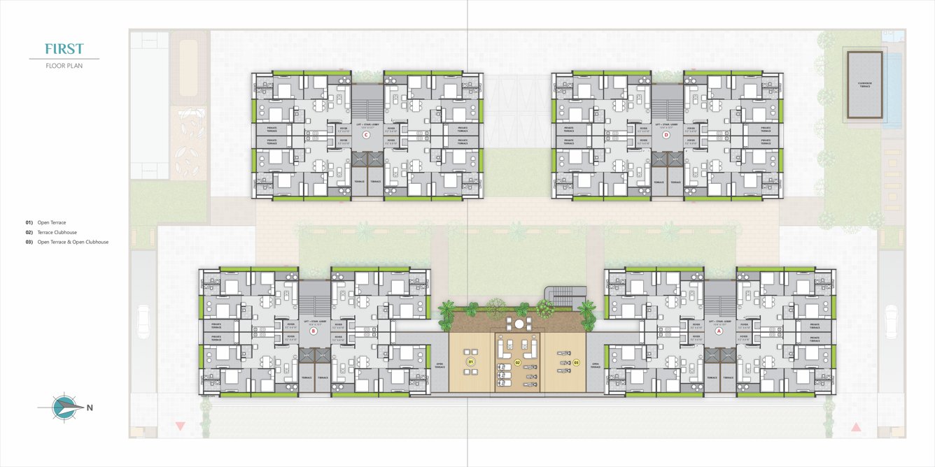  one 54 A To D 1st Floor Cluster Plan