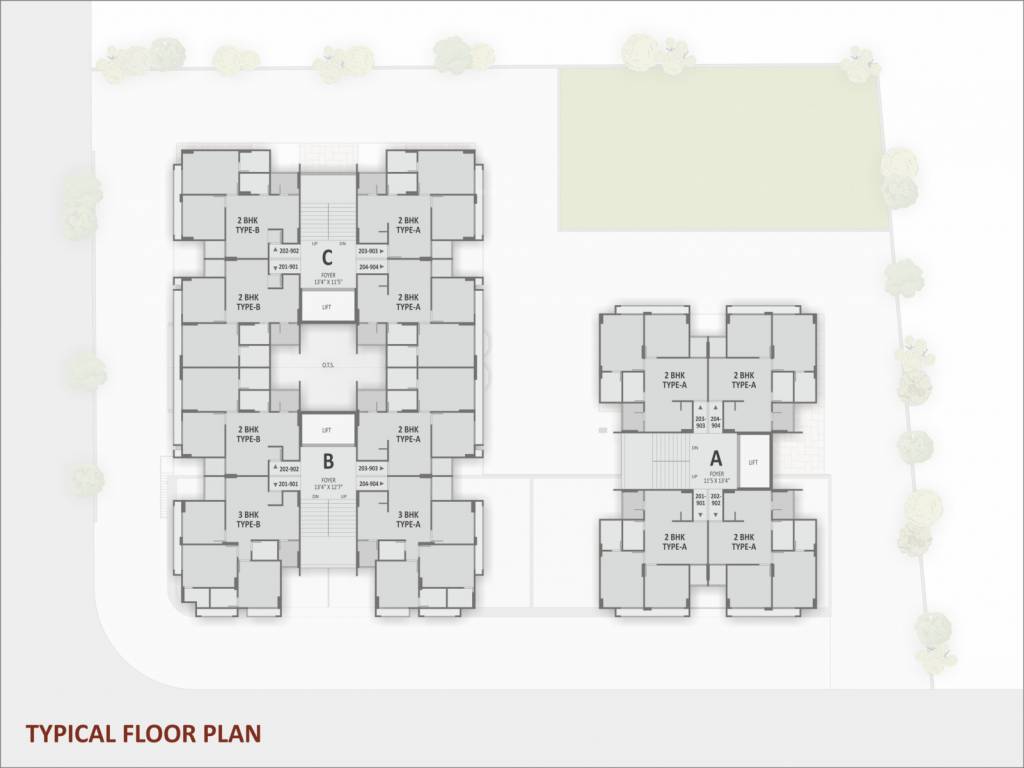  shashwat heights Block A,B & C Typical Floor Cluster Plan