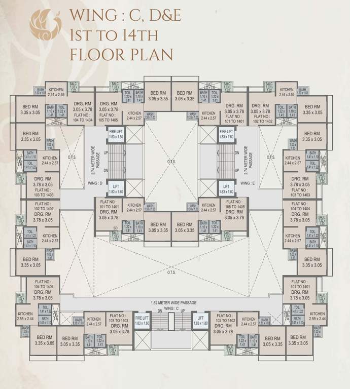  vaikunthdham chsl Block C,D & E Cluster Plan from 1st to 14th Floor