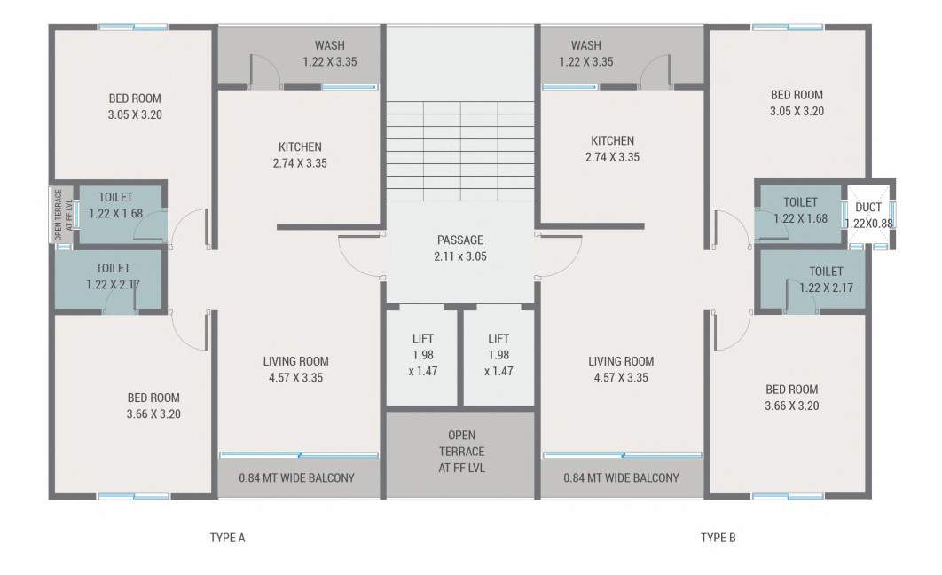 radhe residency appartment Block A & B Cluster Plan from 2nd to 7th Floor