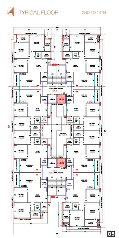 rudransh heights Block A & B Cluster Plan from 2nd to 14th Floor