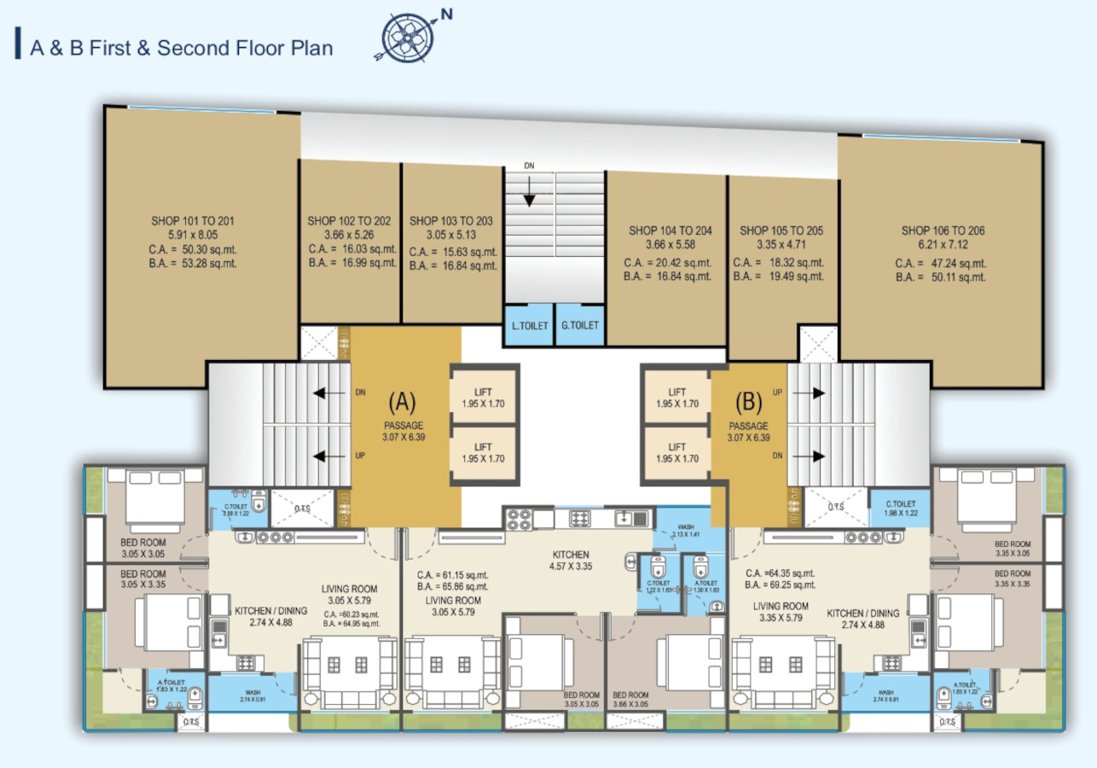 saundarya palace A, B Cluster Plan From 1st To 2nd Floor