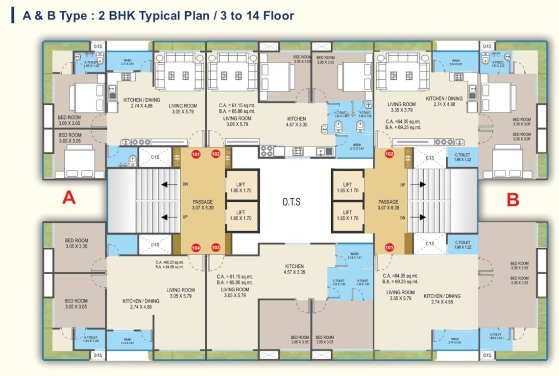 saundarya palace A, B Cluster Plan From 3rd To 14th Floor