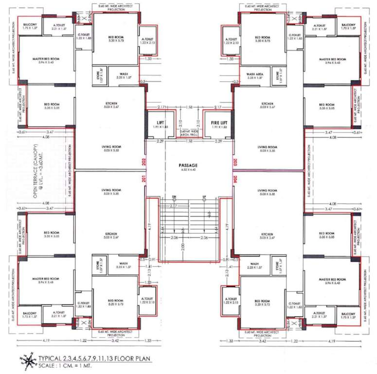 sky homes Block A Cluster Plan From 2nd To 13th Floor Except 2nd, 8th, 10th & 12th Floor