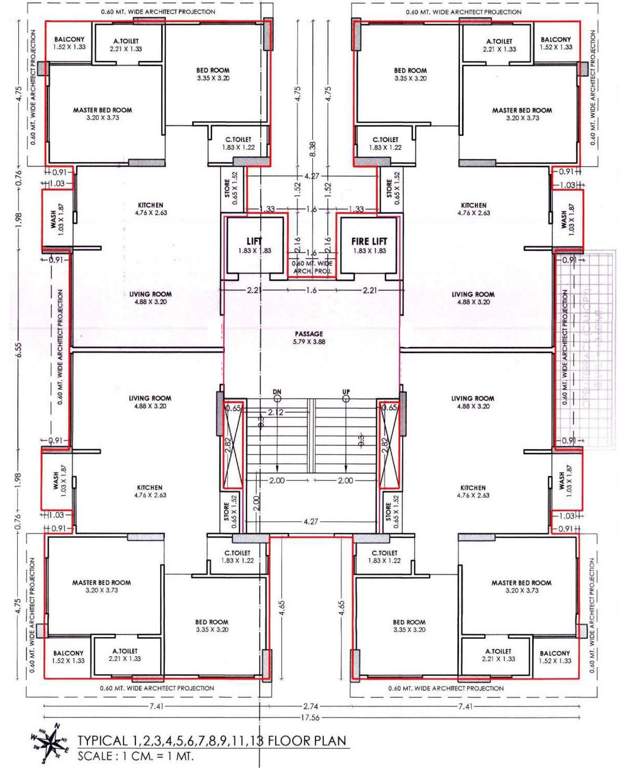 sky homes Block B Cluster Plan From 1st To 13th Floor Except 10th & 12th Floor