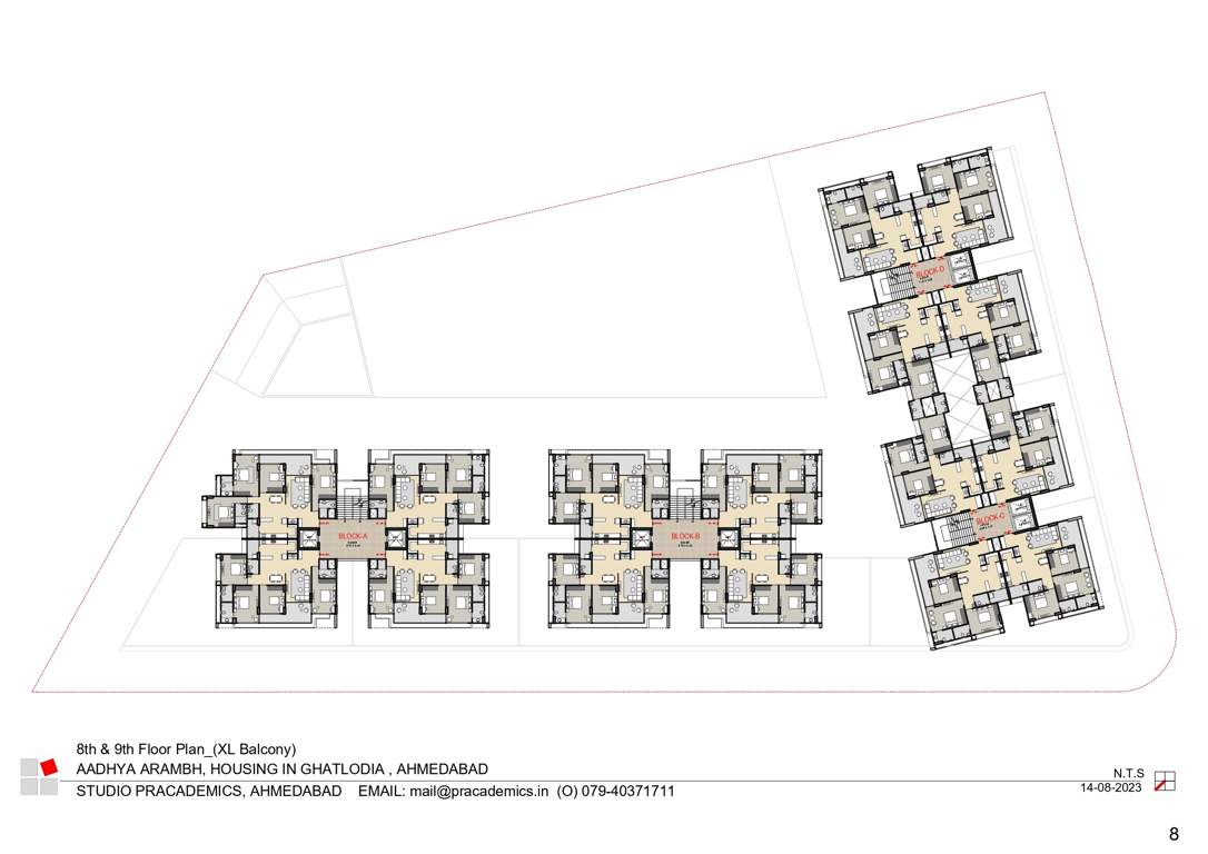  aadhya arambh Block A , Block B, Block C, Block D Cluster Plan from 8th to 9th Floor
