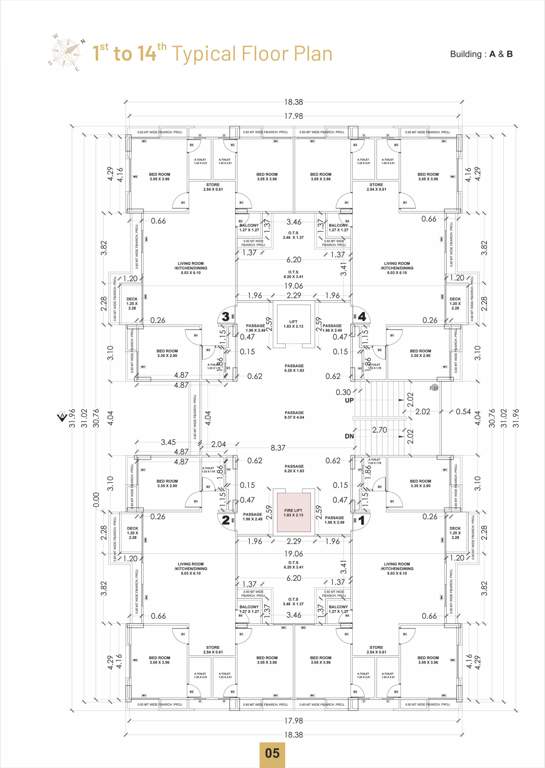  prince elysium Block A Cluster Plan from 1st to 14th Floor