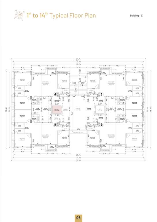  prince elysium Block C Cluster Plan from 1st to 14th Floor