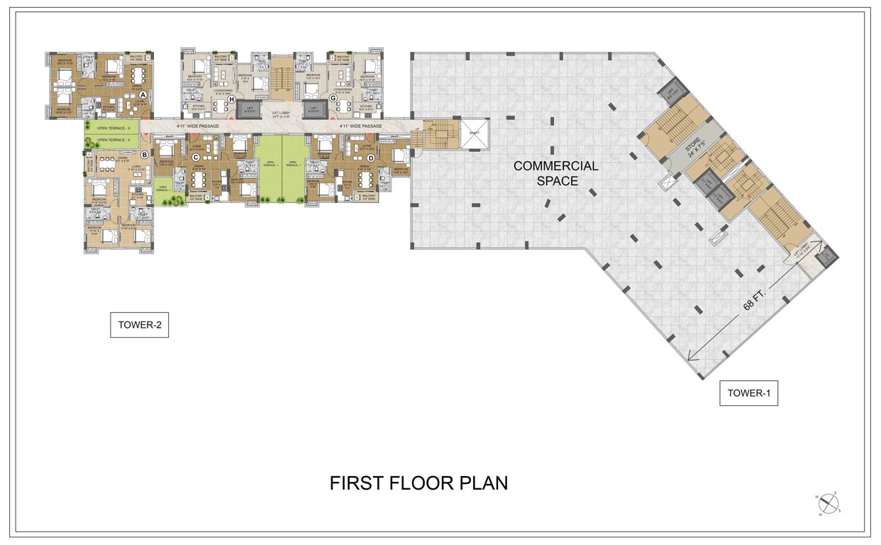  shree heights Tower 1 And Tower 2 Cluster Plan for 1st Floor