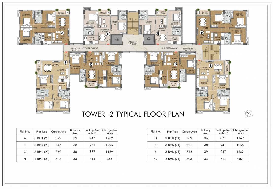  shree heights Tower 2 Typical Cluster Plan