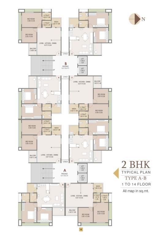  vrajbhumi residency Block A And B Cluster Plan from 1st to 14th Floor