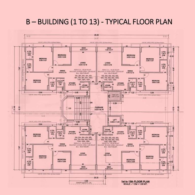  shubham pearl Block B Cluster Plan from 1st to 13th Floor