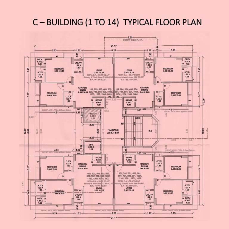  shubham pearl Block C Cluster Plan from 1st to 14th Floor
