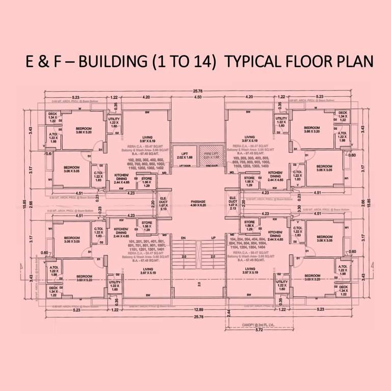  shubham pearl Block E And Block F Terrace  Cluster Plan from 1st to 14th Floor