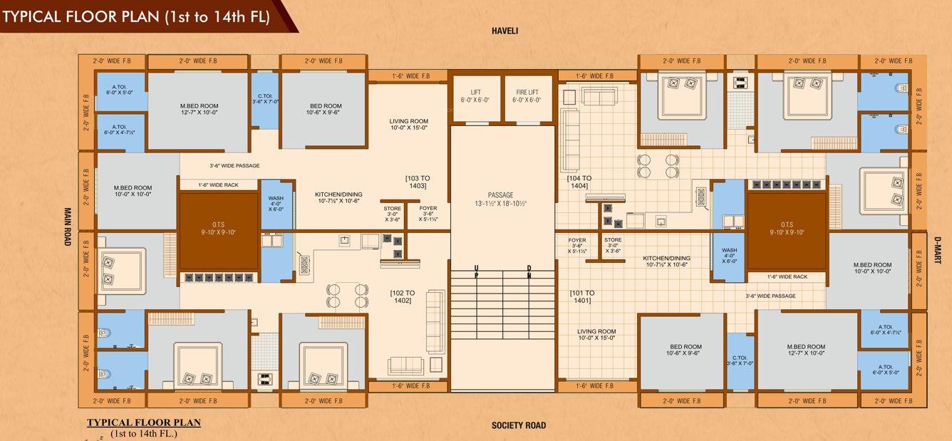 girikandra residency A Cluster Plan From 1st To 14th Floor