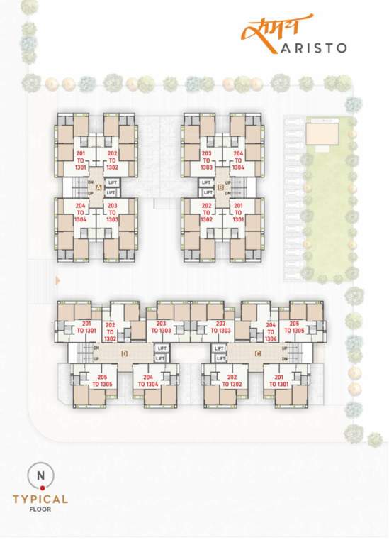  samay aristo Block A,B,C & D Typical floor  Cluster Plan