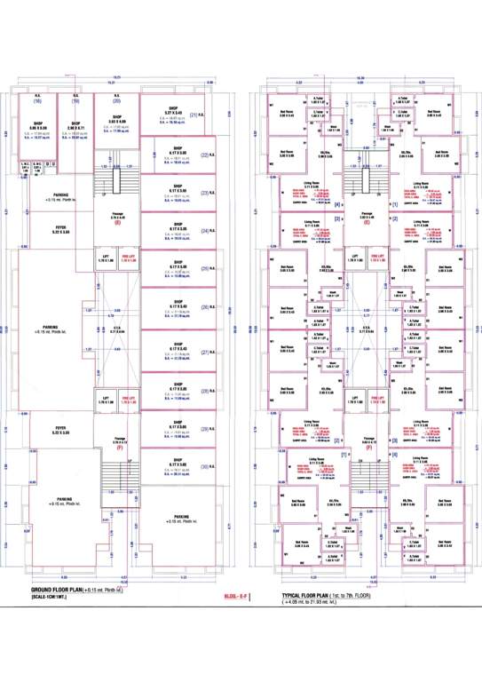 flower view homes Block E And Block F Cluster Plan from ground to 7th Floor