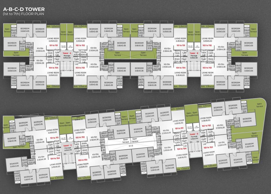  serenity sky Tower A, Tower B, Tower C, Tower D  Cluster Plan from 1st to 7th Floor