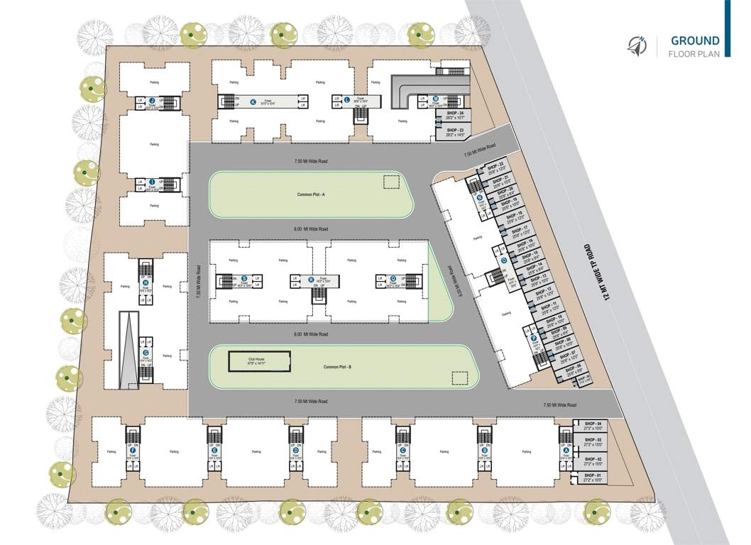  airport view residency Block A To Block S Cluster Plan for ground Floor