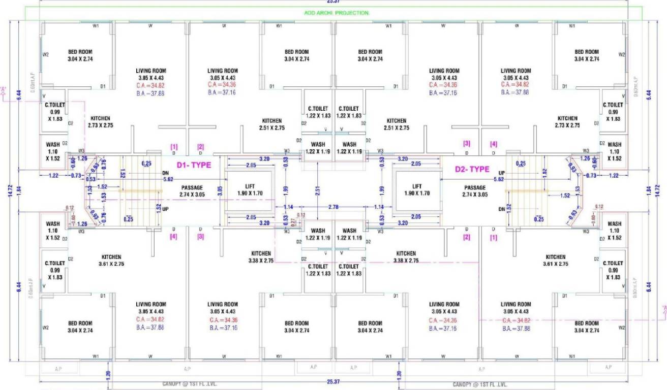  ayodhya nagari phase 2 D1 And D2 Cluster Plan For Typical Floor Plan