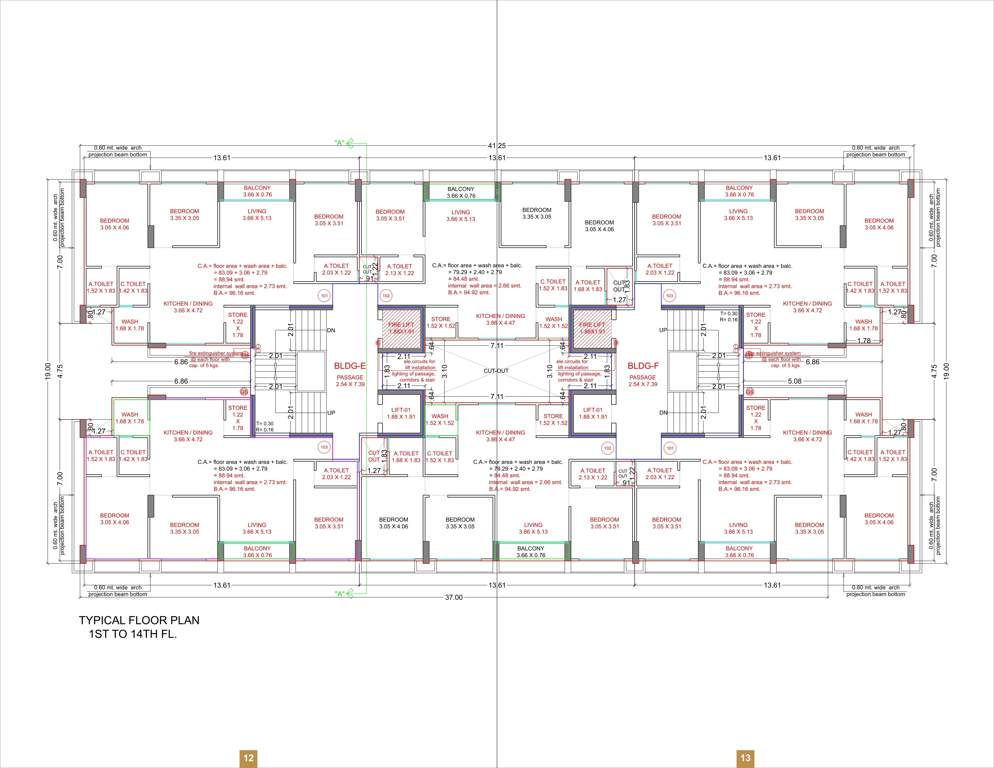  palace Block E And Block F Cluster Plan from 2nd to 14th Floor